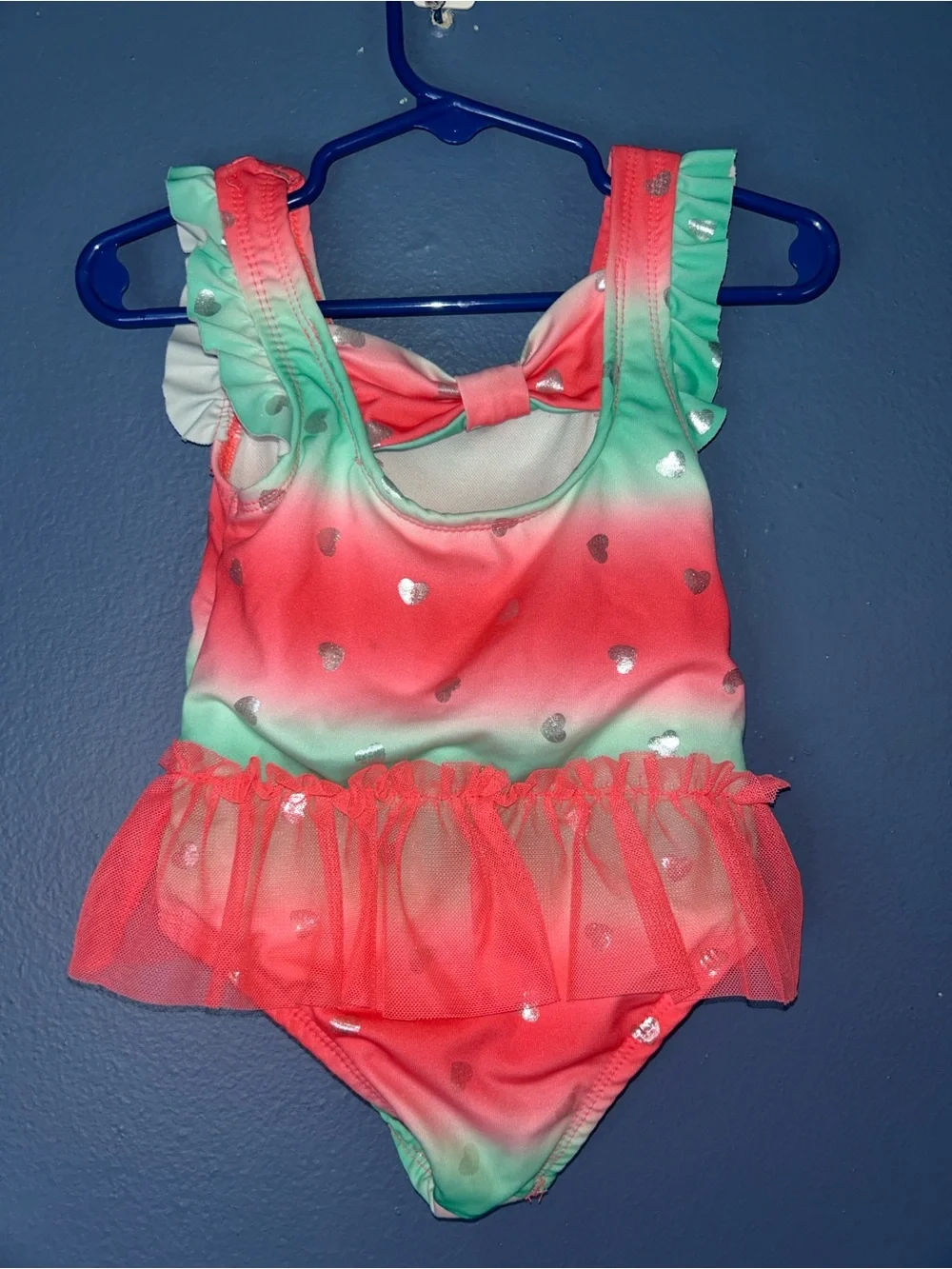 Penelope Mack 3t Swim Ruffle Coral Hearts Swimsuit Baby Toddler Bathing Suit